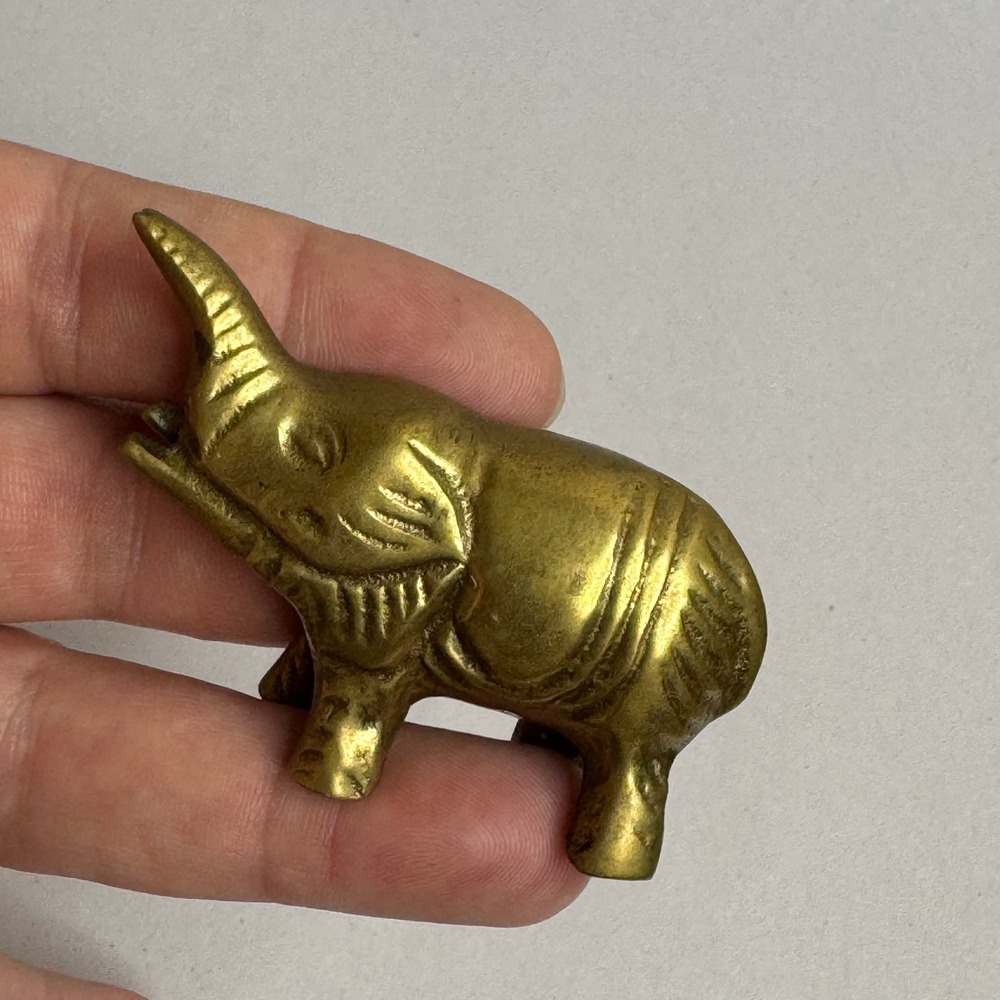 Vintage Brass Elephant Figurine Small 2.5' Trinket Collectible